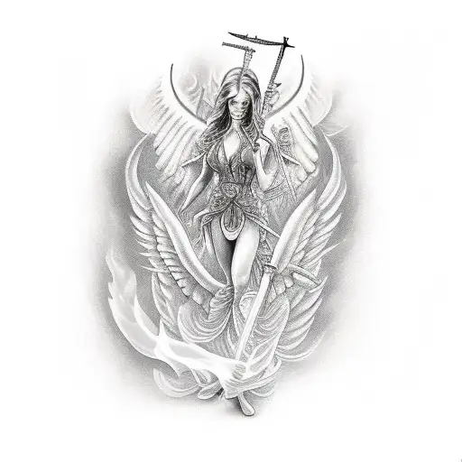 Woman Angel With The Flaming Sword