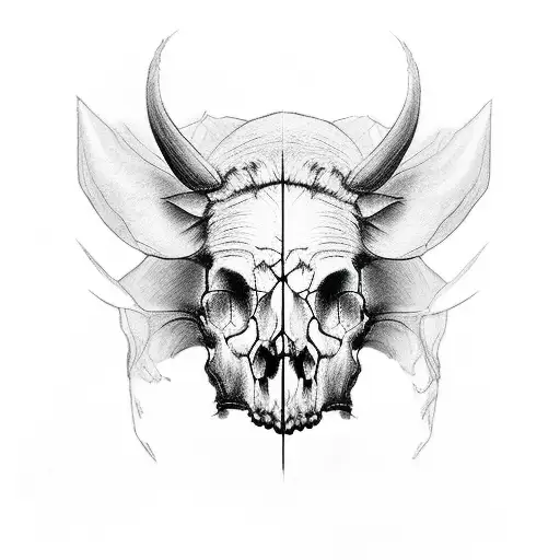 Human Skull Wearing Boar Skull On Head