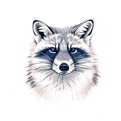 Half Face Of One Raccoon And Half Face Of A Fox