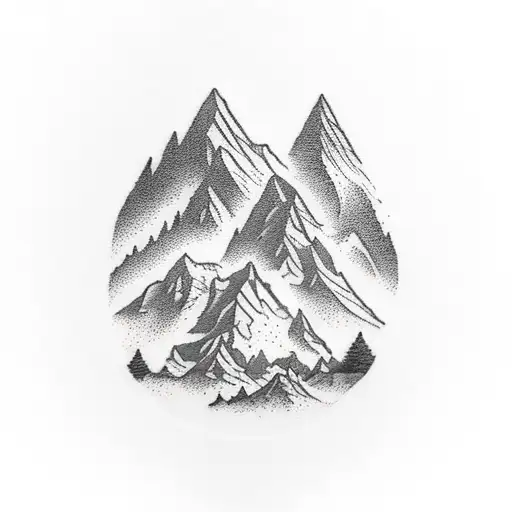 A Majestic Mountain Range With A Tent Nestled In The Valley