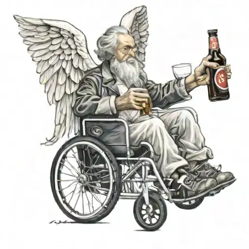 An Angel Sitting In A Wheelchair Holding A Jack Daniels And Coca Cola With Fluffy Socks On