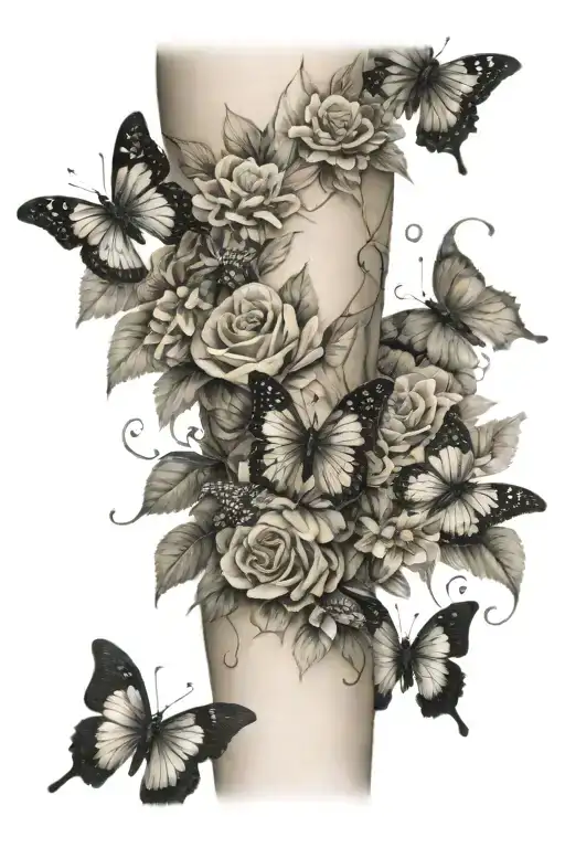 Pretty Rainforst Leg Sleeve With Moneys And Butterflies