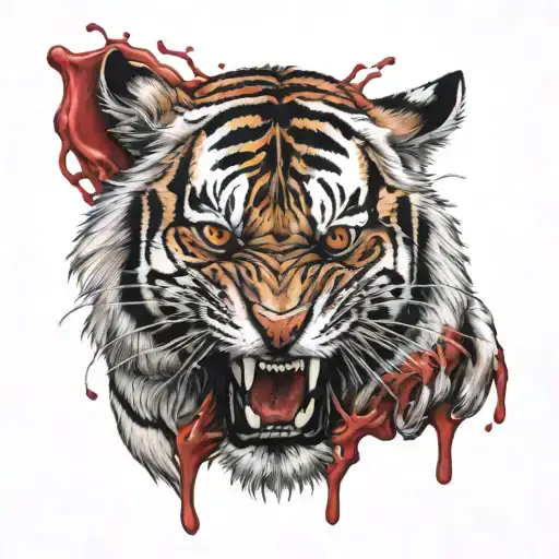 Tiger Snarls In Motion Paws Covered In Blood