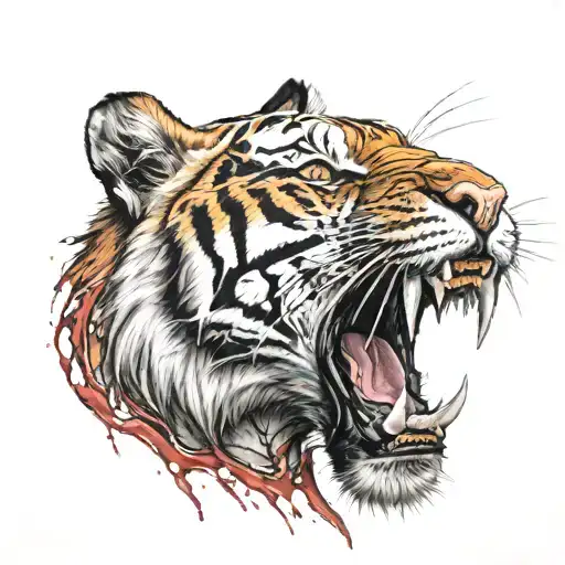 Tiger Snarls In Motion Paws Covered In Blood