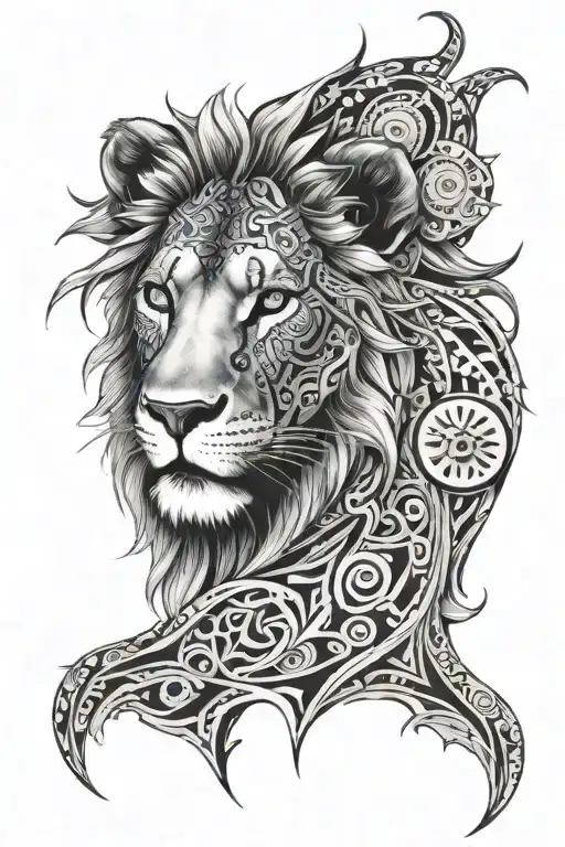 Lion With Blue Eyes And Some Other Futureistic Tribal
