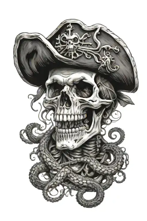 Pirate Skull And Kraken Emerging