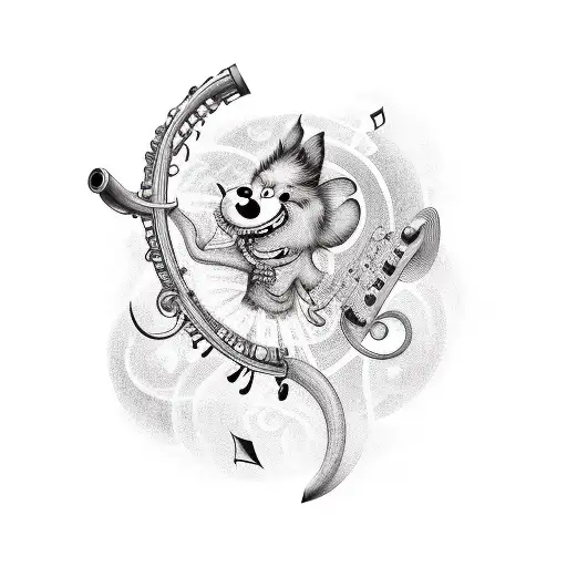 A Cartoon Character Writing Poetry With A Background Of Musical Staves