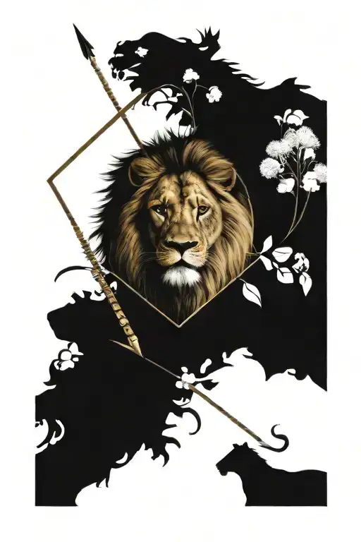 Half Lion And Lioness Arrow Surrounded By Dandelions