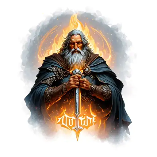 Odin Norse God As Wise Man With Cloak Glowing With Norse Lettering
