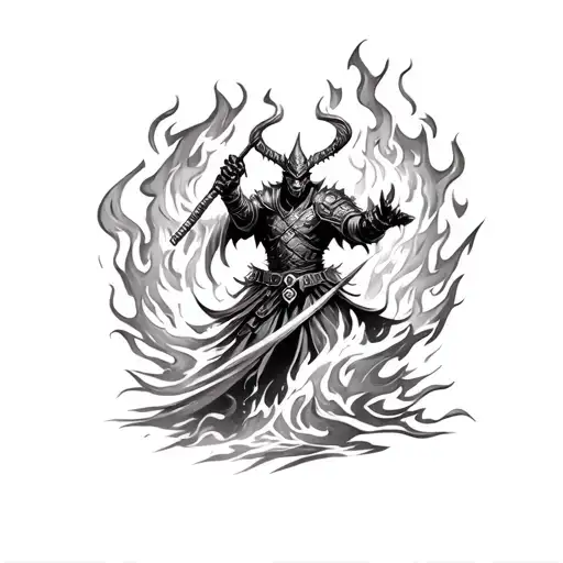 Demon Ronin Warrior Surrounded By Fire