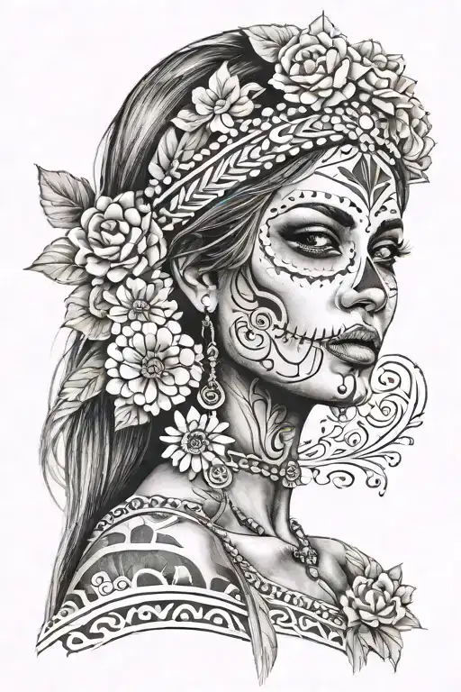 Womans Face Half Indian Half Day Of The Dead