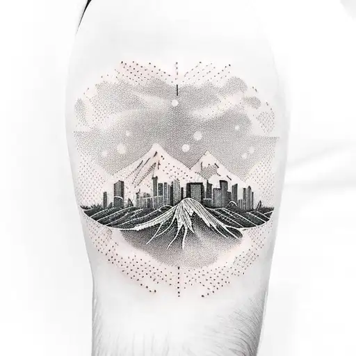 Pnw Forest Band Around Bicep With Dallas Skyline In Negative Space