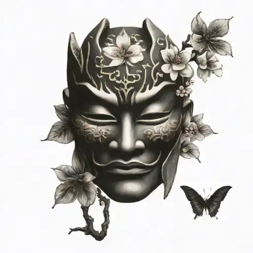 Japanese Samuri Mask With Cherry Blossom Tree