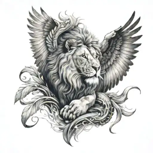 Lion Face And Big Wings On Sea