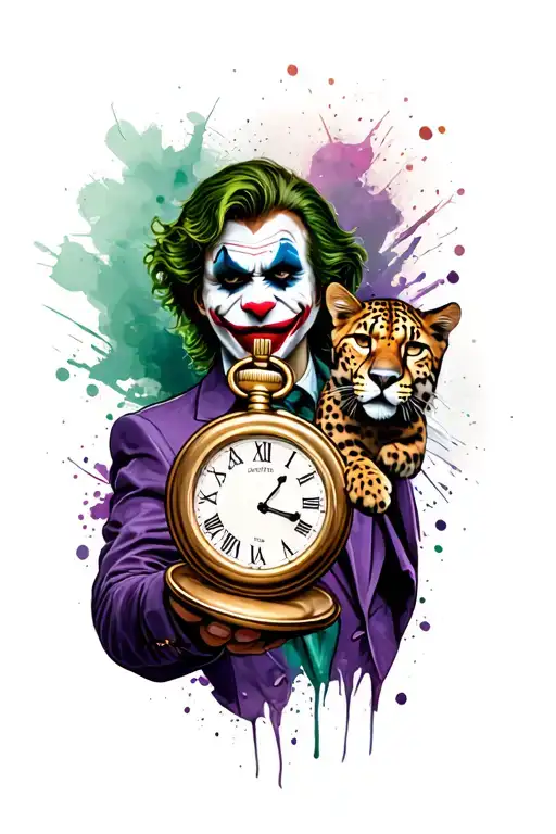 Joker Face Holding Pocket Watch With Cheetah Running Across