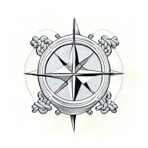 Anchor With Rope And Compass