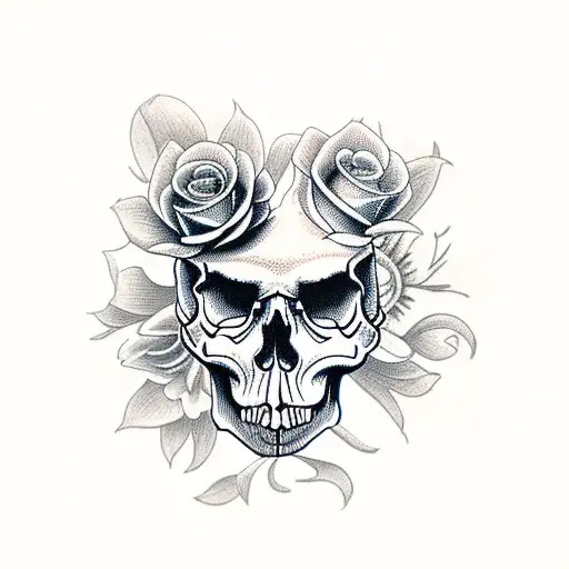 Skull And Woman And Dices And Clock And Flowers