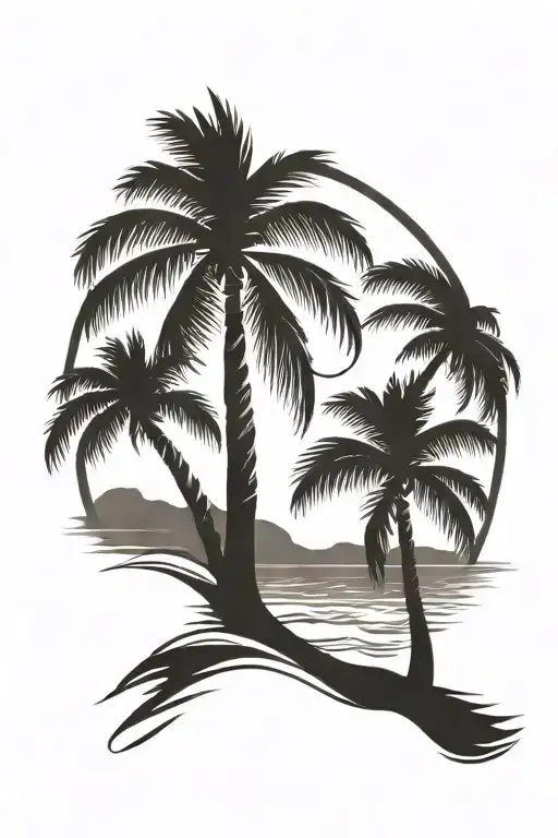 Beach Shore With Palm Trees With Flag