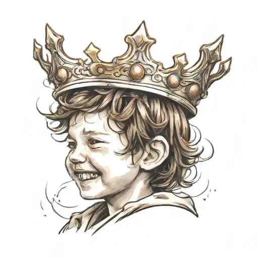 A Kid With Brown Hair Wearing A Crown And Smiling