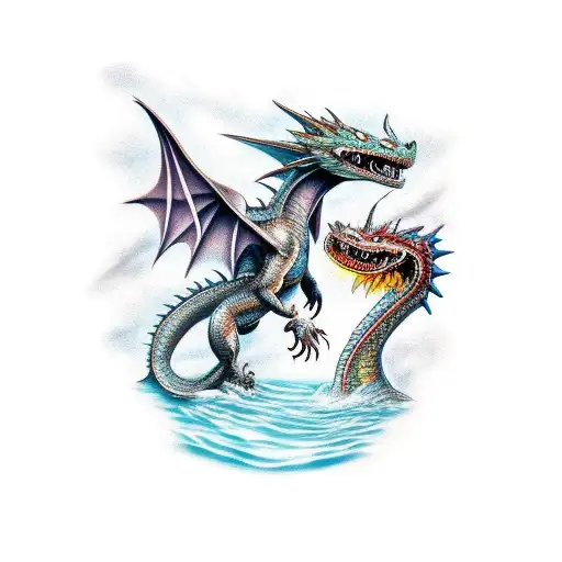 Wizard Fighting A Dragon In Front Of A Waterfall