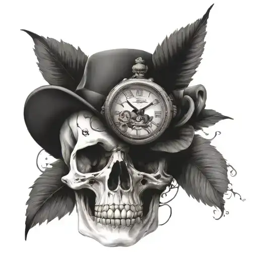 Woman Half Skull With Skull With Watch