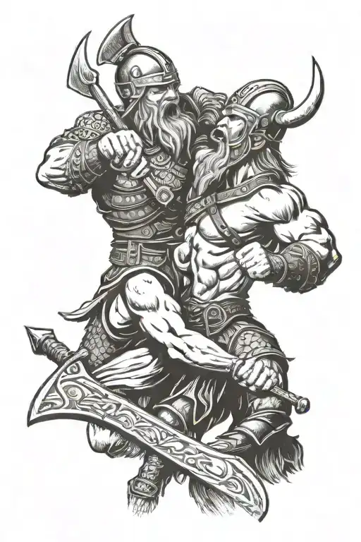 Fight Between 2 Vikings Warrior With Axe