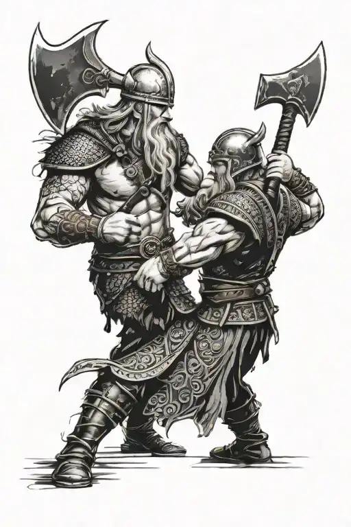 Fight Between 2 Vikings Warrior With Axe