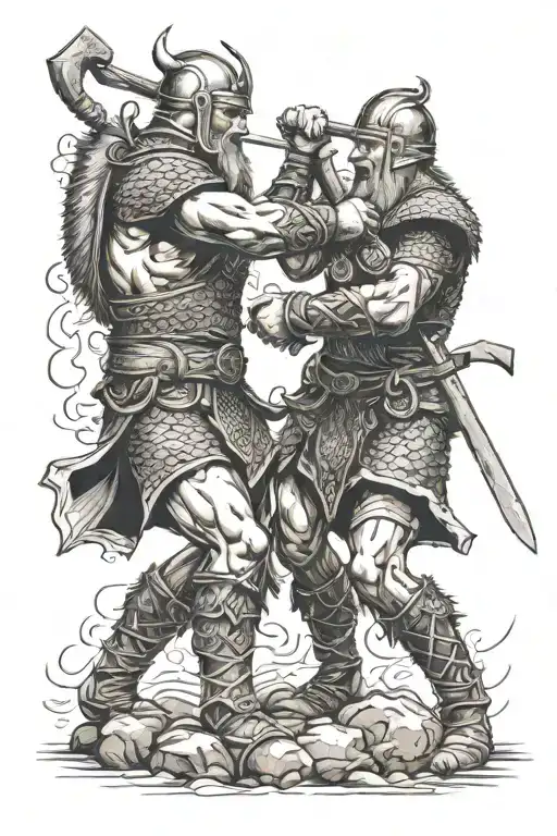 Fight Between 2 Vikings Warrior With Axe