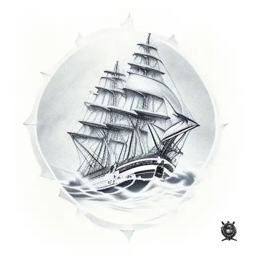 Frigate With Sails Above Crown With Times