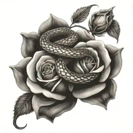 Snake And Roses Intertwined