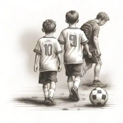 Boy Walking To A Soccer Field Realistic Tattoo Design Facing Away