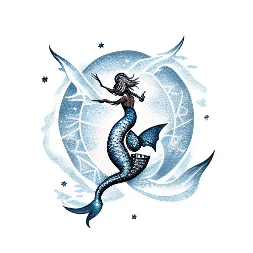 Mermaid Silhouette Sitting On An Anchor With Stars In The Background