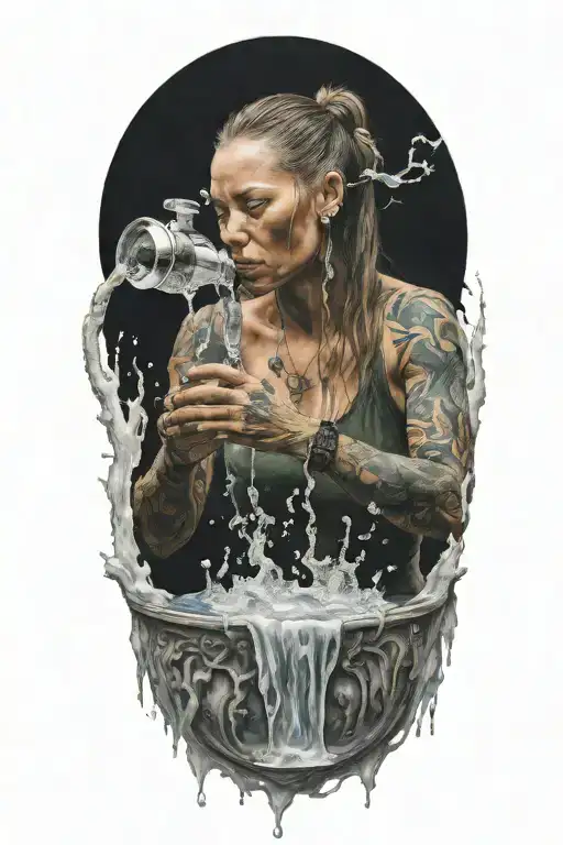 Aquarian Woman Pouring Water From A Pale Onto Everything Beneather Her