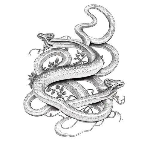 Snake Wrapped Around Sword With Vines And Flowers In The Background