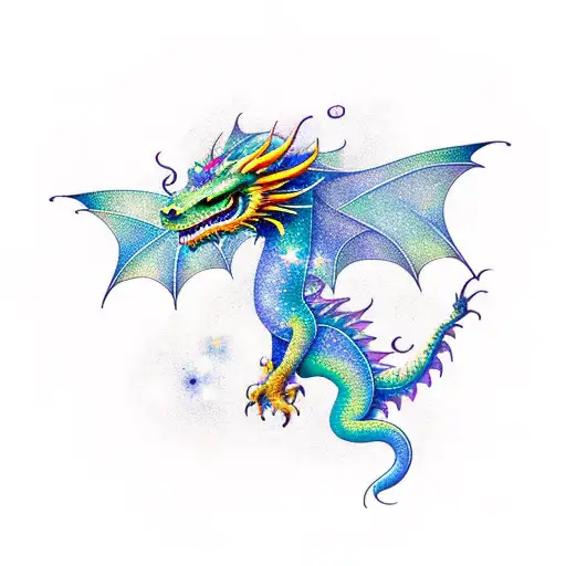 Galaxy-themed Dragon Flying Through The Cosmos