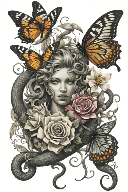 Medusa Snake Flowers Butterflies