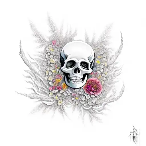 Skeleton Ascending With Flower Bursting Out Of It