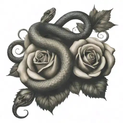 Snake And Roses Intertwined