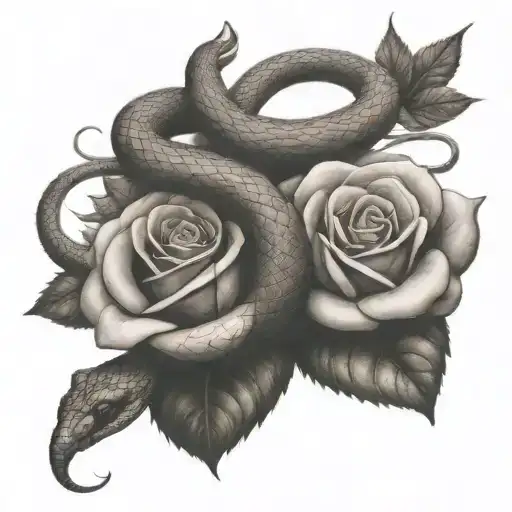 Snake And Roses Intertwined