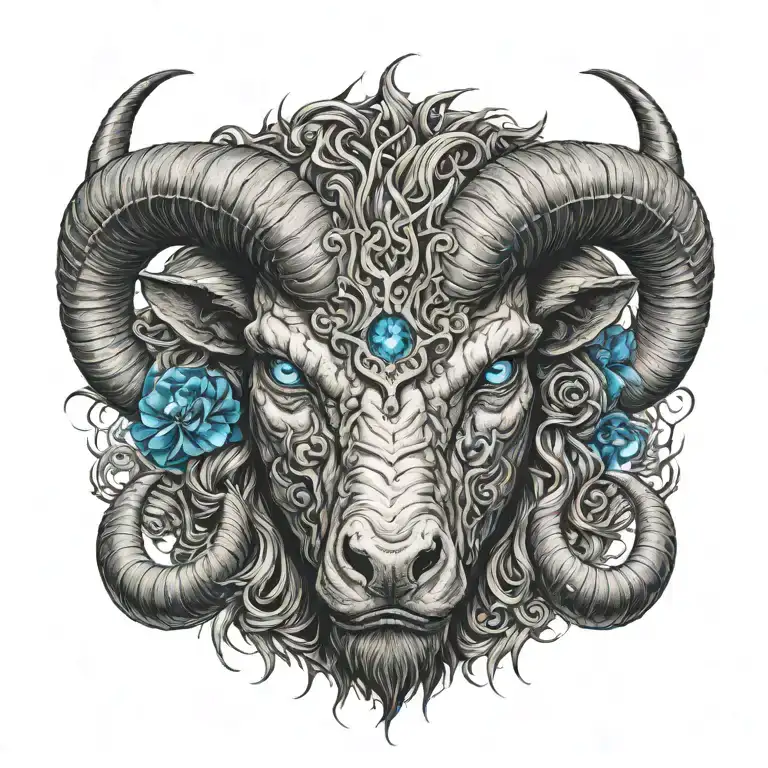 Demonic Aries With Blue Eyes Looking Back