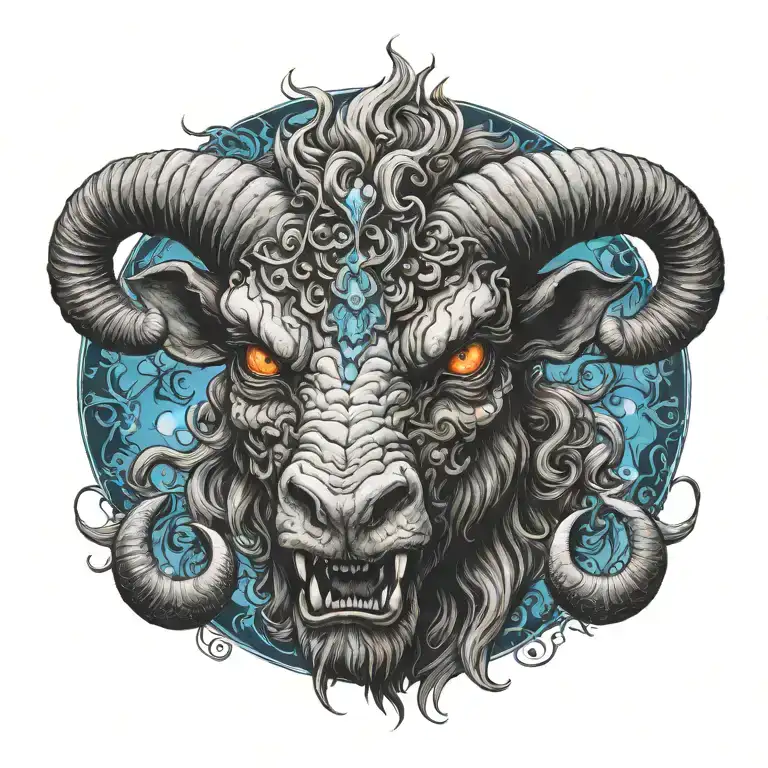 Vengeful Demon Aries With Blue Smoking Eyes