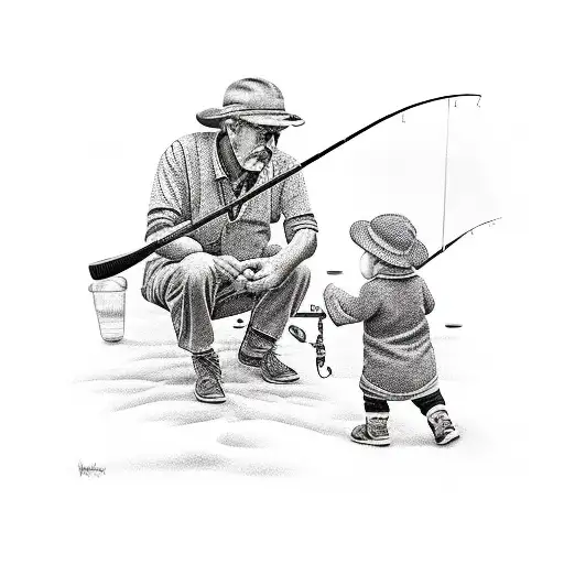 Grandfather And Child Fishing