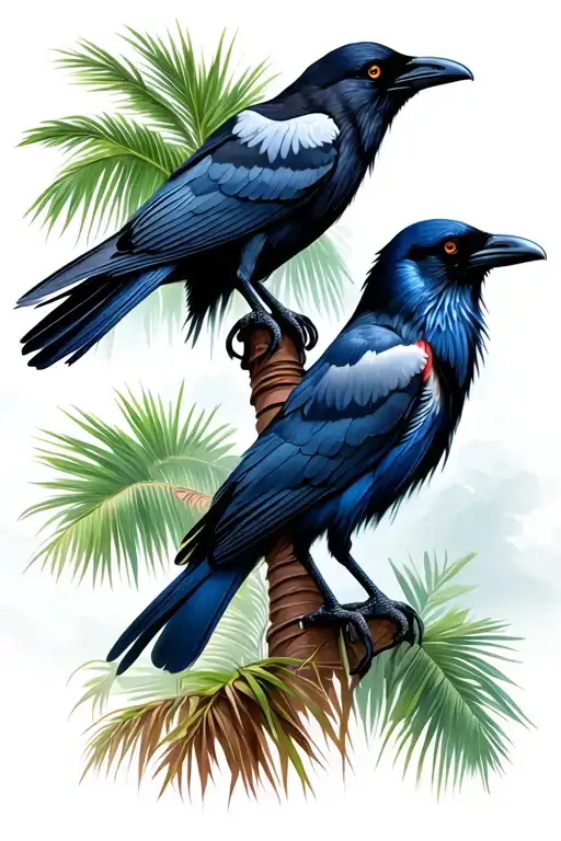 Palm Tree And Raven Standing