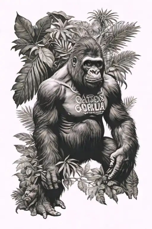 A Gorilla In The Jungle Walking With A Human Hiking