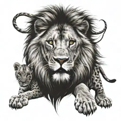 Lion And Cub With Red Eyes And Teeth Psychedelic