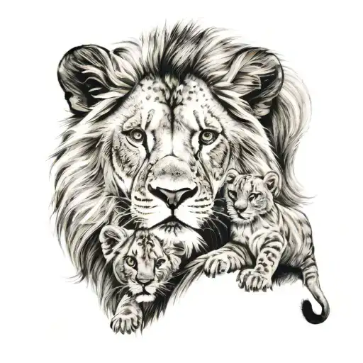 Lion And Her Cubs