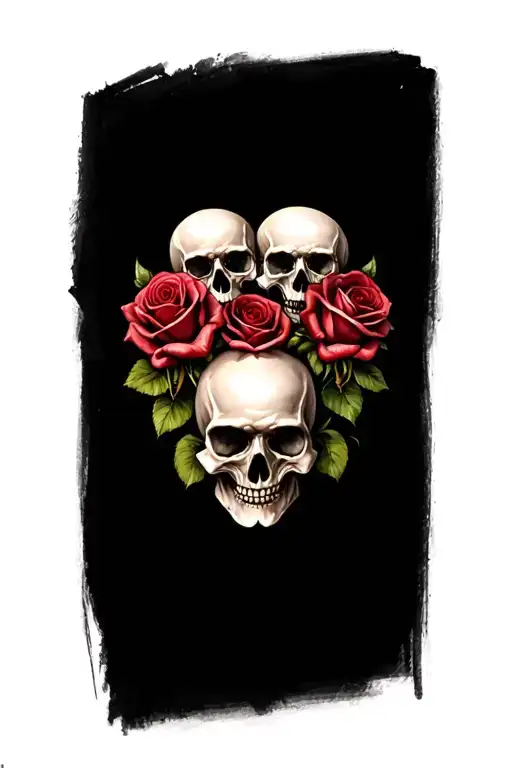 3 Skulls And Roses Intertwined Symbolizing The Client's Love