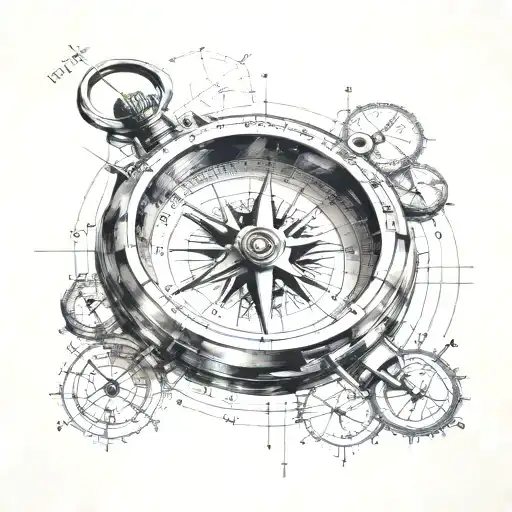 A Geodetic Engineering Compass Intertwined With Digital Art Elements