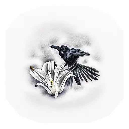 Raven With Lily Flower