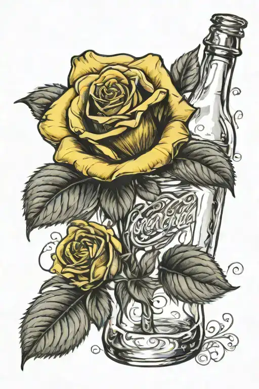 Vintage Glass Coca-cola Bottle With Yellow Rose